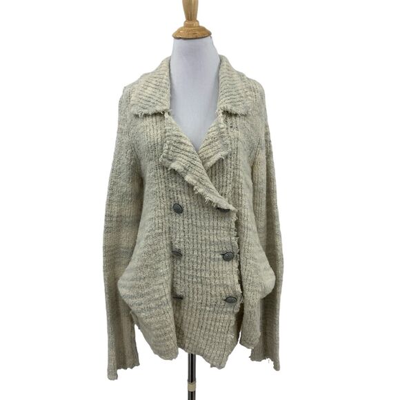 Free People Cardigan Womens Medium Wool Blend Zebra Yarn Icicle Teddy *READ - Picture 1 of 16